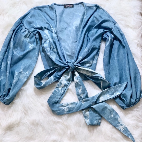 Fashion Nova Tops - Denim Cropped wrap top